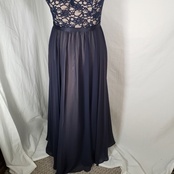 Morilee Madeline Gardner Navy Lace Nude Under Sleeveless Floor Length Gown Sz 8 - Picture 2 of 12